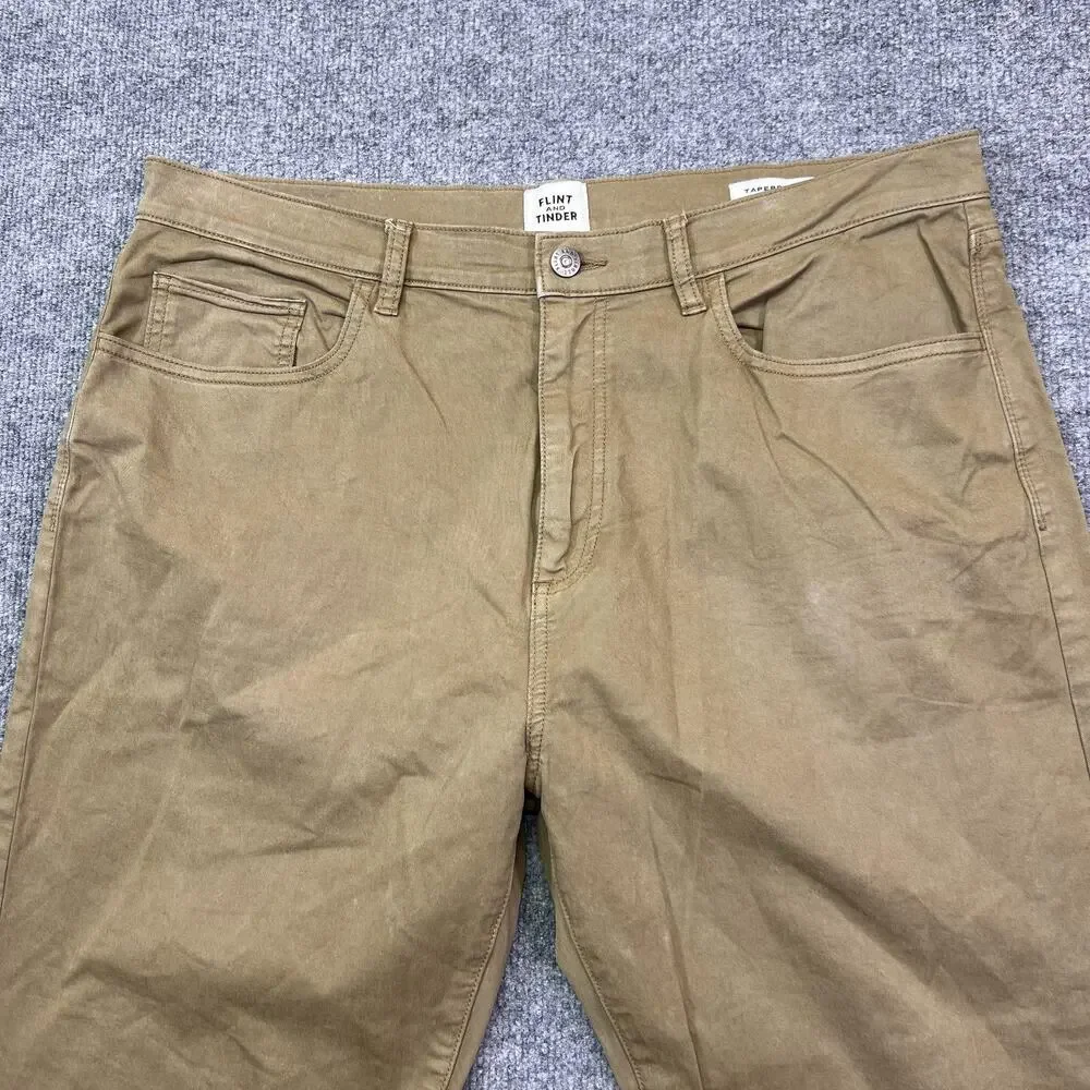 Flint And Tinder Pants Mens 36x34 Brown Stretch Denim Chino Tapered Leg Casual